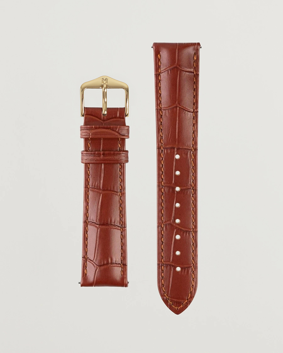 Mies | Kellonrannekkeet | HIRSCH | Duke Embossed Leather Watch Strap Golden Brown