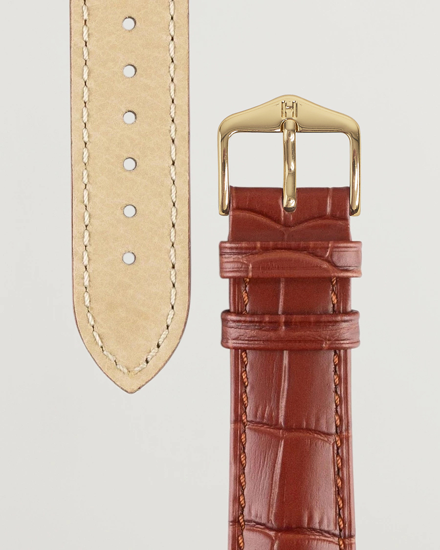 Mies | HIRSCH | HIRSCH | Duke Embossed Leather Watch Strap Golden Brown