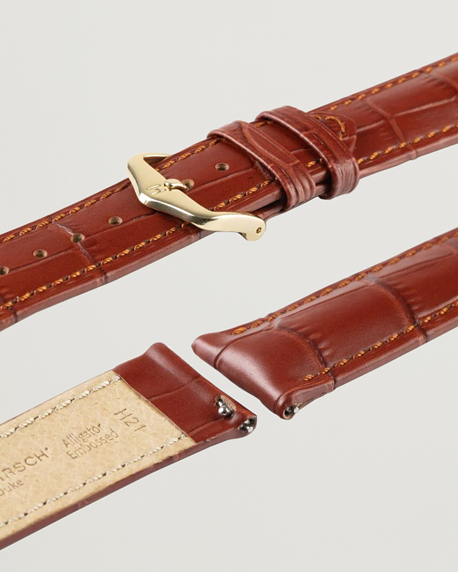 Mies | Kellonrannekkeet | HIRSCH | Duke Embossed Leather Watch Strap Golden Brown