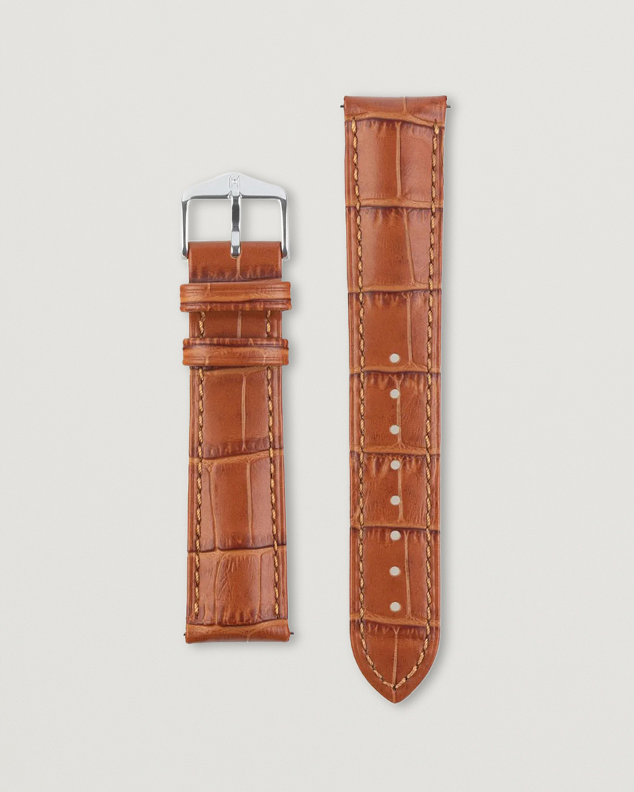 Mies | Kellonrannekkeet | HIRSCH | Duke Embossed Leather Watch Strap Honey Brown