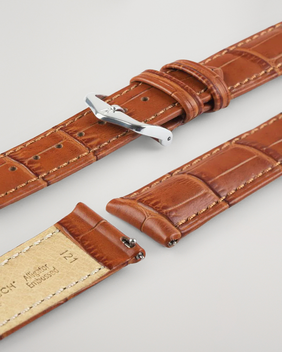 Mies | Kellonrannekkeet | HIRSCH | Duke Embossed Leather Watch Strap Honey Brown