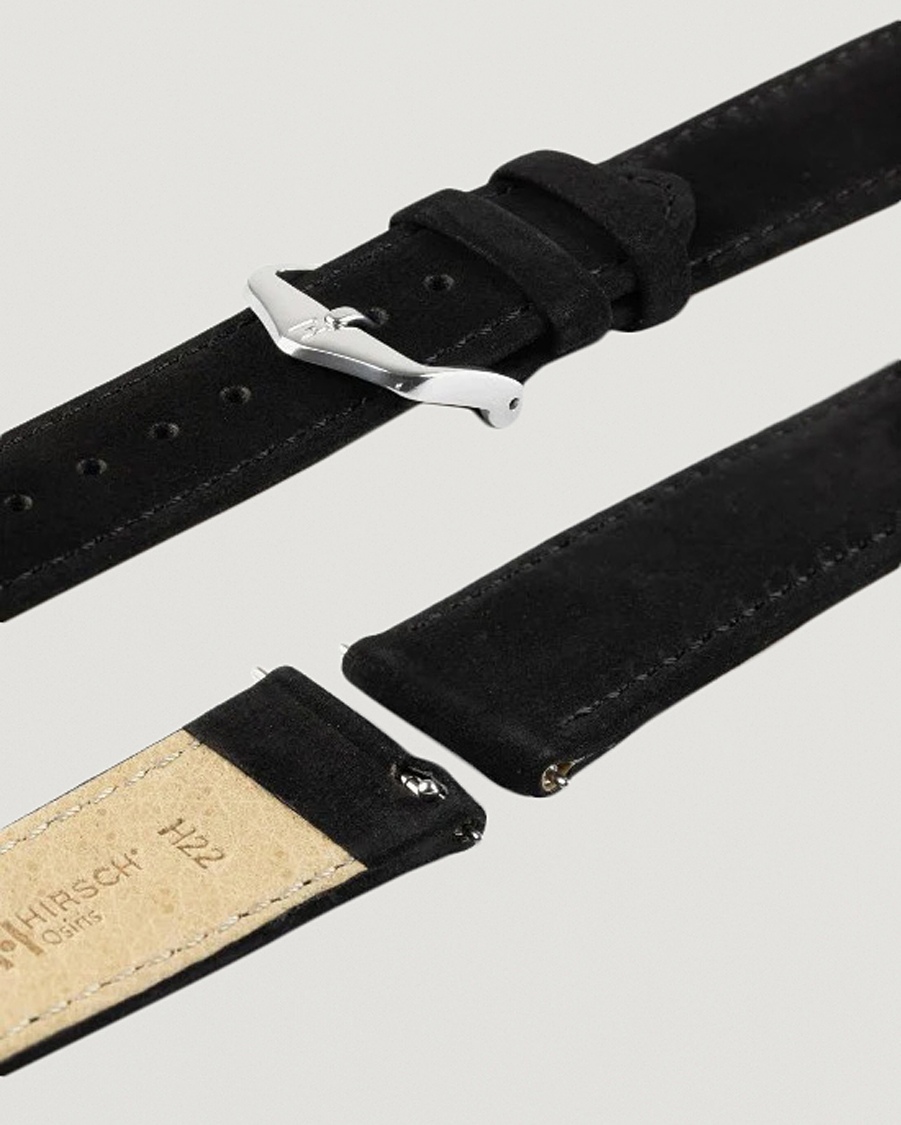 Mies | Kellonrannekkeet | HIRSCH | Osiris Calf Leather Nubuck Effect Watch Strap Black