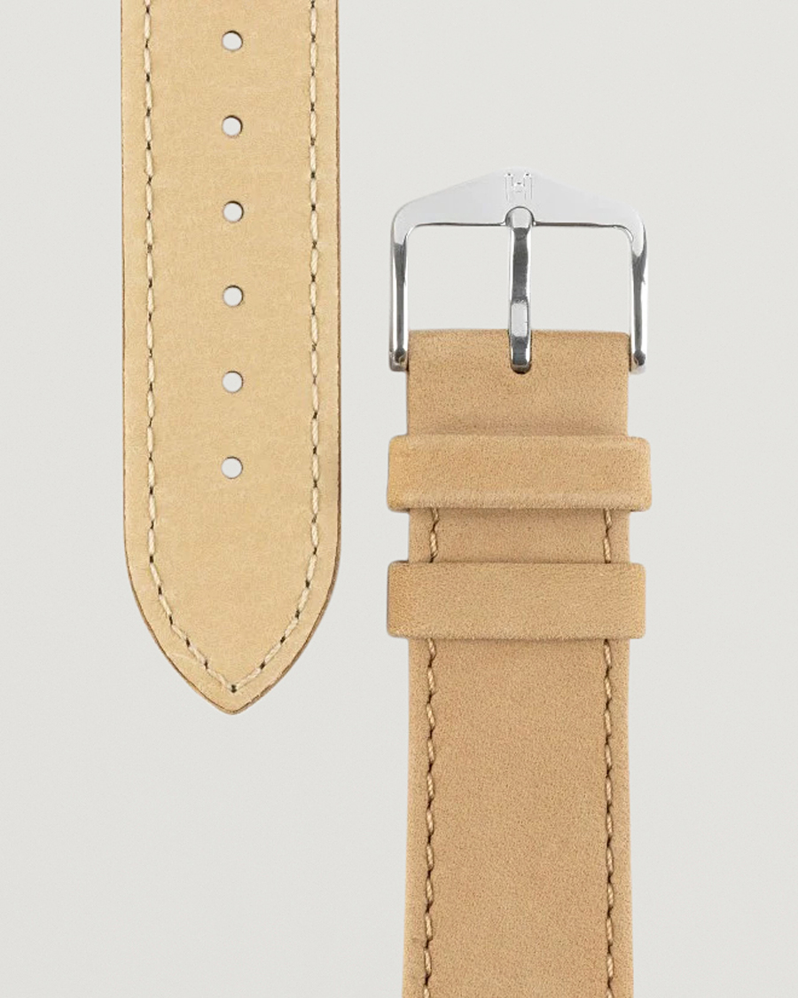 Mies | Kellonrannekkeet | HIRSCH | Osiris Calf Leather Nubuck Effect Watch Strap Beige