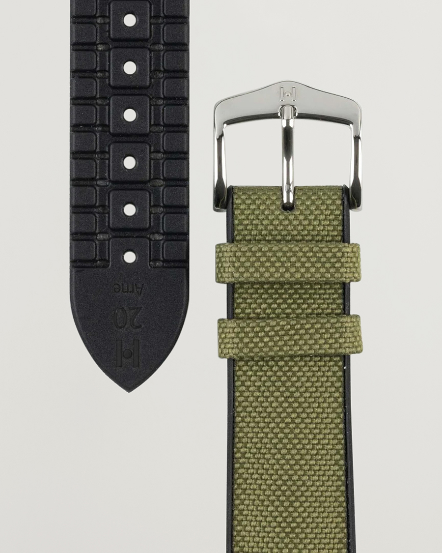 Mies | Kellonrannekkeet | HIRSCH | Arne Sailcloth Effect Performance Watch Strap Olive