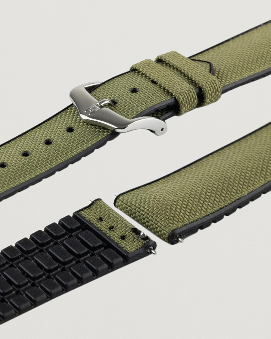 Mies | Kellonrannekkeet | HIRSCH | Arne Sailcloth Effect Performance Watch Strap Olive