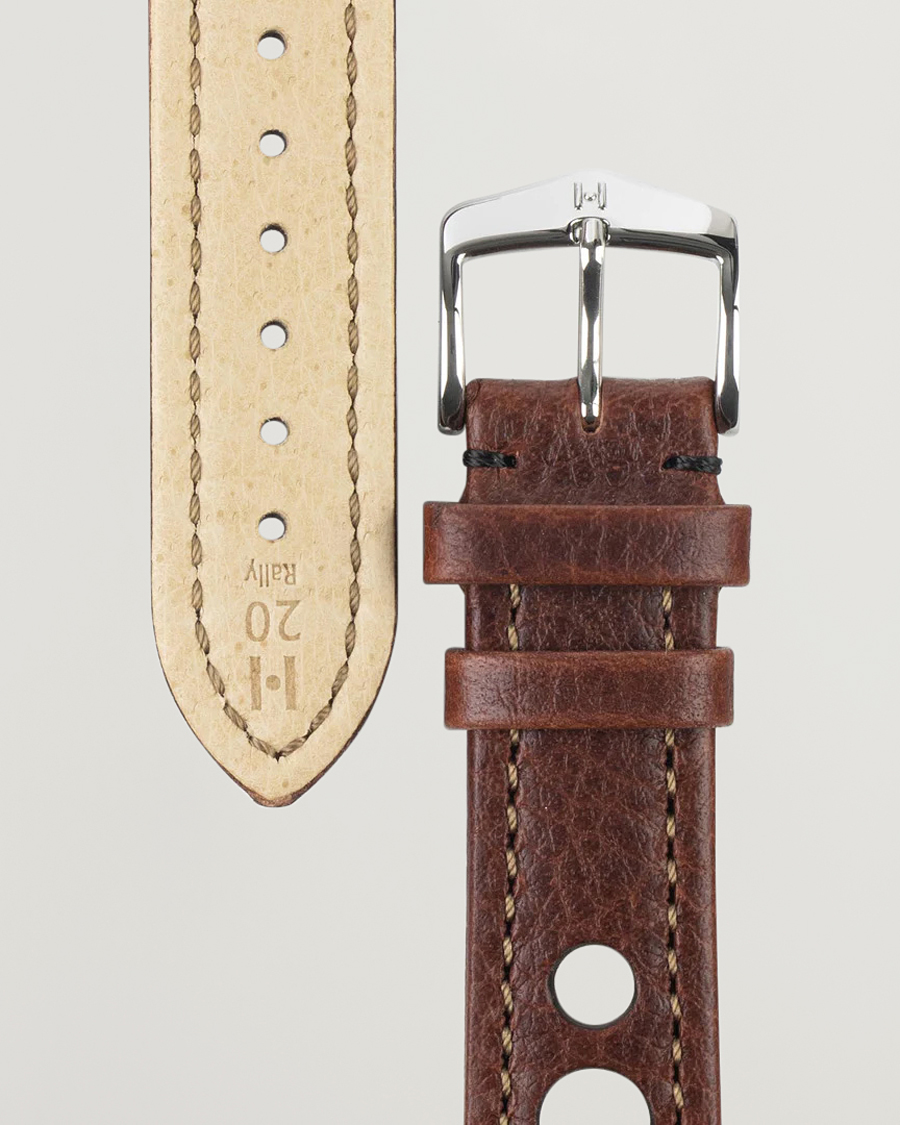Mies | Kellonrannekkeet | HIRSCH | Rally Natural Leather Racing Watch Strap Brown