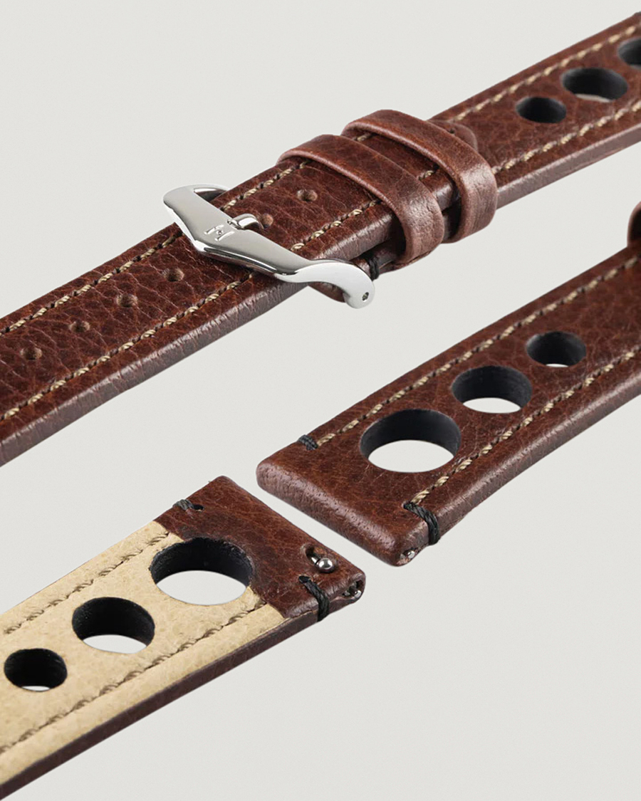Mies | Kellonrannekkeet | HIRSCH | Rally Natural Leather Racing Watch Strap Brown