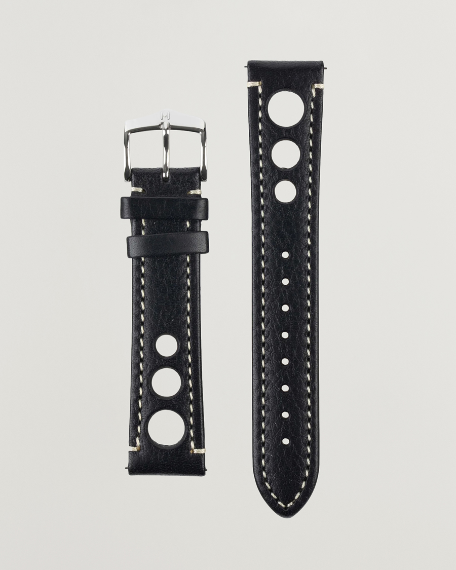 Mies | Kellonrannekkeet | HIRSCH | Rally Natural Leather Racing Watch Strap Black
