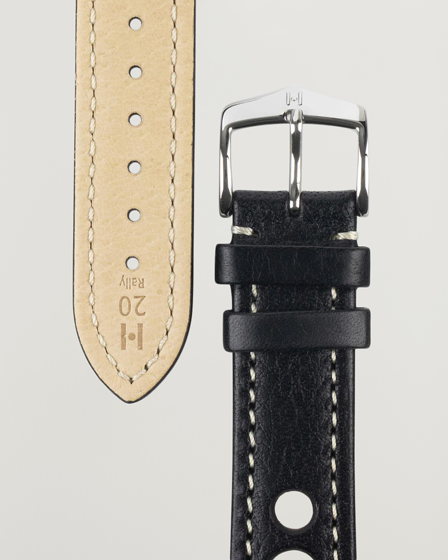 Mies | Kellonrannekkeet | HIRSCH | Rally Natural Leather Racing Watch Strap Black