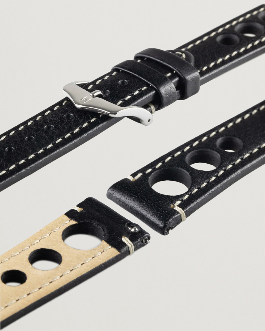 Mies | Kellonrannekkeet | HIRSCH | Rally Natural Leather Racing Watch Strap Black
