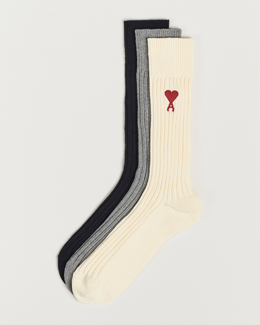 Mies | Alusvaatteet | AMI | 3-Pack Heart Logo Socks White/Grey/Black