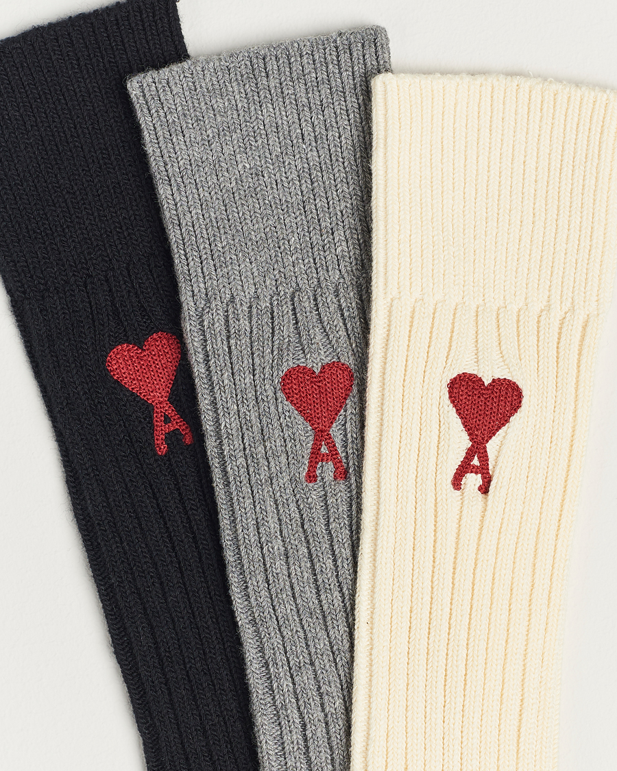 Mies | Alusvaatteet | AMI | 3-Pack Heart Logo Socks White/Grey/Black