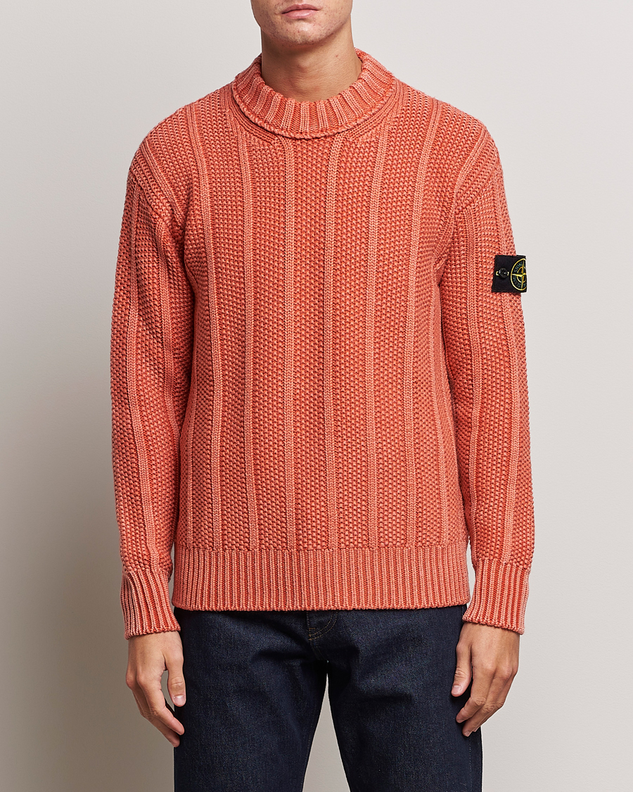 Mies | Puserot | Stone Island | Knitted Wool Crewneck Orange Red
