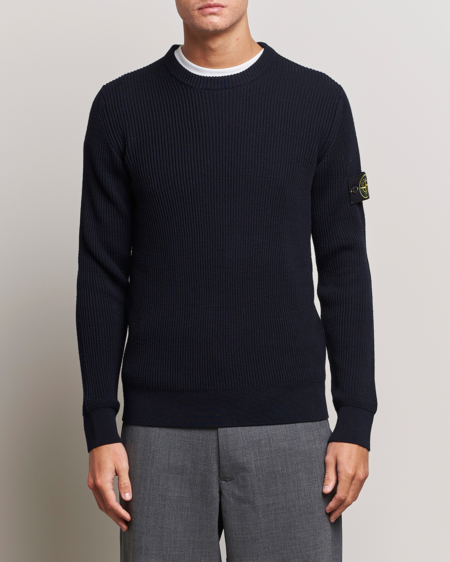 Mies |  | Stone Island | Rib Knitted Wool Sweater Navy Blue