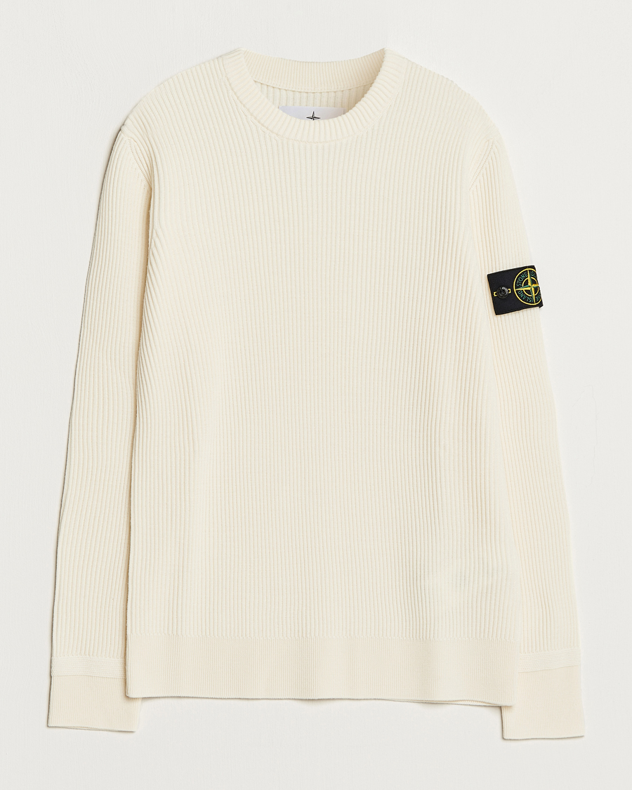 Mies | Puserot | Stone Island | Rib Knitted Wool Sweater Natural