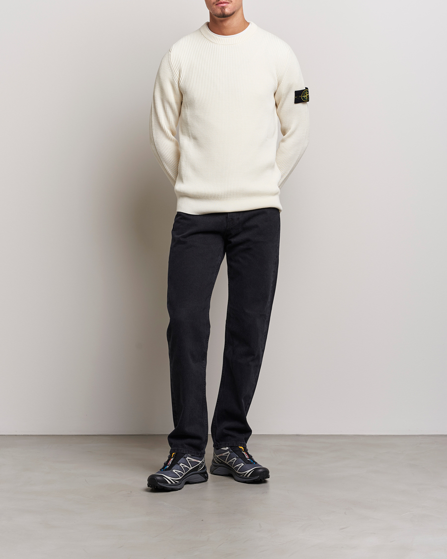 Mies | Puserot | Stone Island | Rib Knitted Wool Sweater Natural
