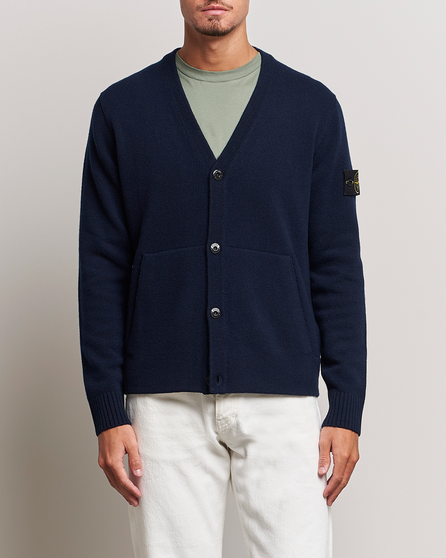 Mies |  | Stone Island | Knitted Geelong Wool Cardigan Navy Blue