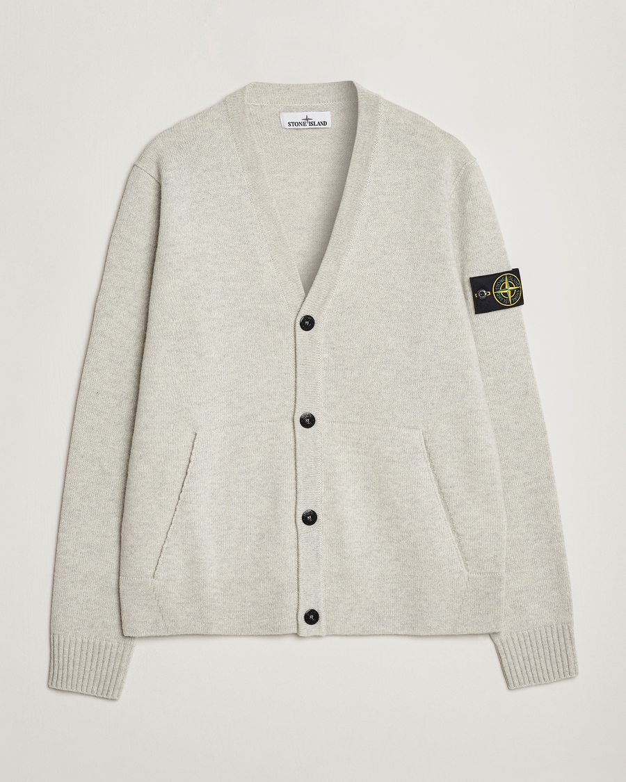 Mies | Puserot | Stone Island | Knitted Geelong Wool Cardigan Pearl Grey