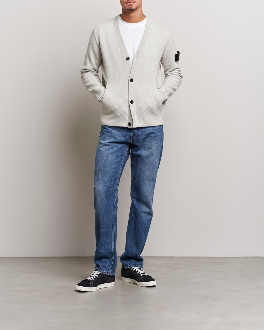 Mies | Puserot | Stone Island | Knitted Geelong Wool Cardigan Pearl Grey