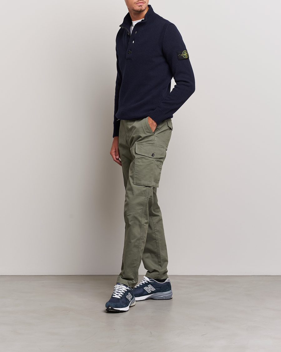 Mies | Puserot | Stone Island | Knitted Lambwool Half Button Zip Navy Blue