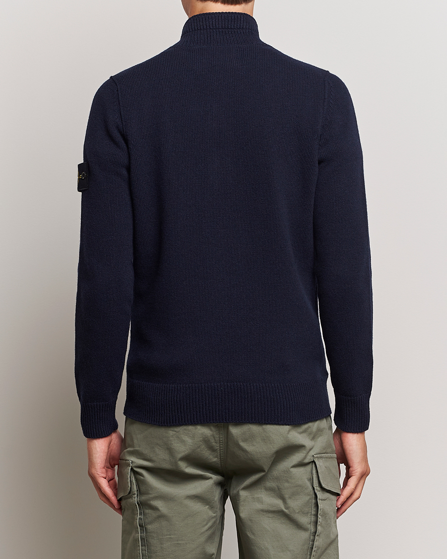 Mies | Puserot | Stone Island | Knitted Lambwool Half Button Zip Navy Blue