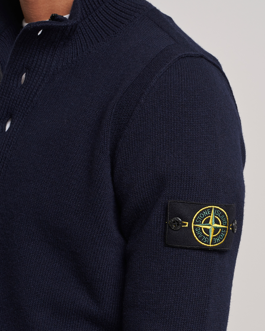 Mies | Puserot | Stone Island | Knitted Lambwool Half Button Zip Navy Blue