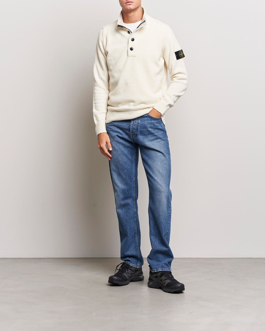 Mies | Puserot | Stone Island | Knitted Lambwool Half Button Zip Natural