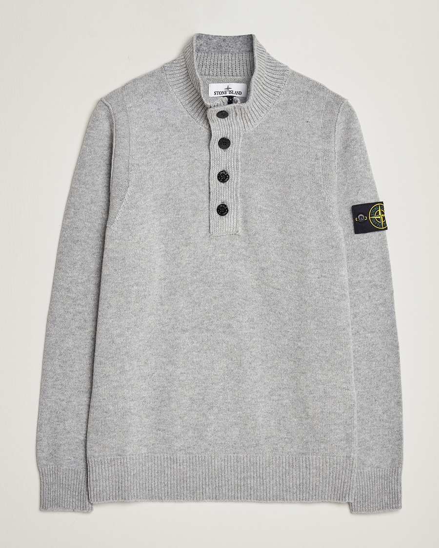 Mies | Puserot | Stone Island | Knitted Lambwool Half Button Zip Melange Grey
