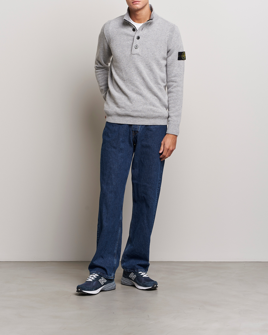 Mies | Puserot | Stone Island | Knitted Lambwool Half Button Zip Melange Grey