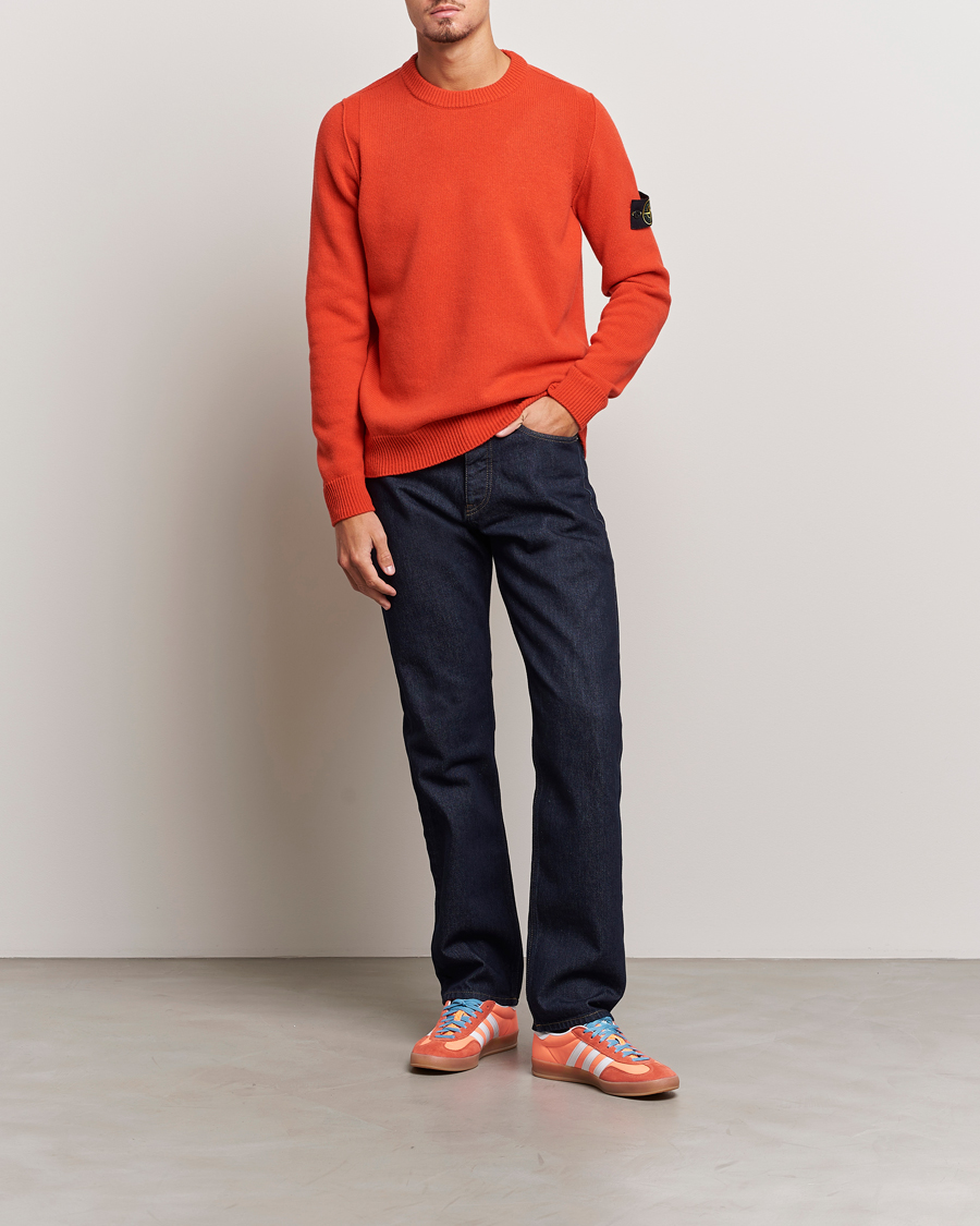 Mies | Puserot | Stone Island | Knitted Lambwool Sweater Orange Red