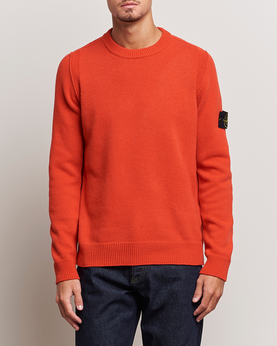 Mies | Puserot | Stone Island | Knitted Lambwool Sweater Orange Red