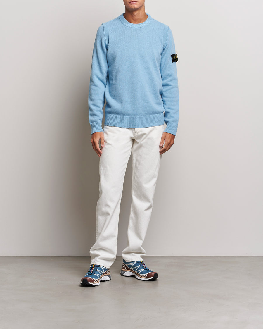 Mies | Puserot | Stone Island | Knitted Lambwool Sweater Sky Blue