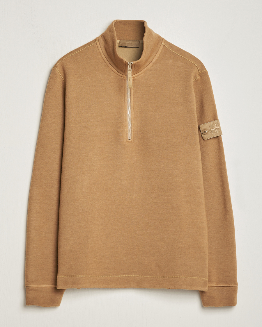 Mies | Puserot | Stone Island | Ghost Piece Wool Fleece Half Zip Dark Beige