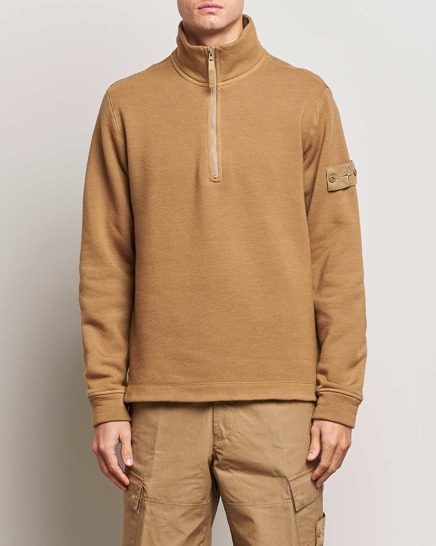 Mies | Puserot | Stone Island | Ghost Piece Wool Fleece Half Zip Dark Beige