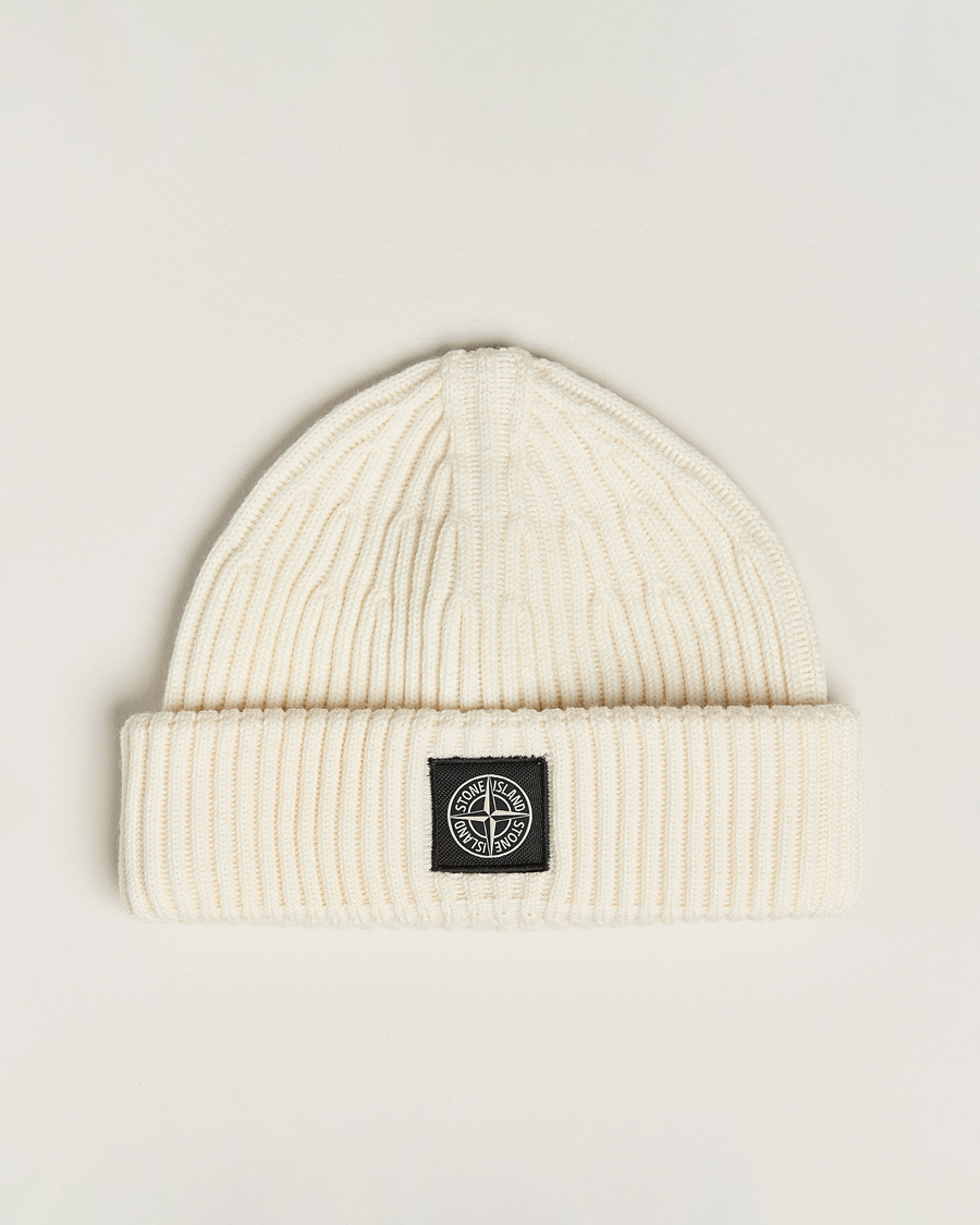 Mies | Stone Island Full Rib Wool Beanie Natural | Stone Island | Full Rib Wool Beanie Natural