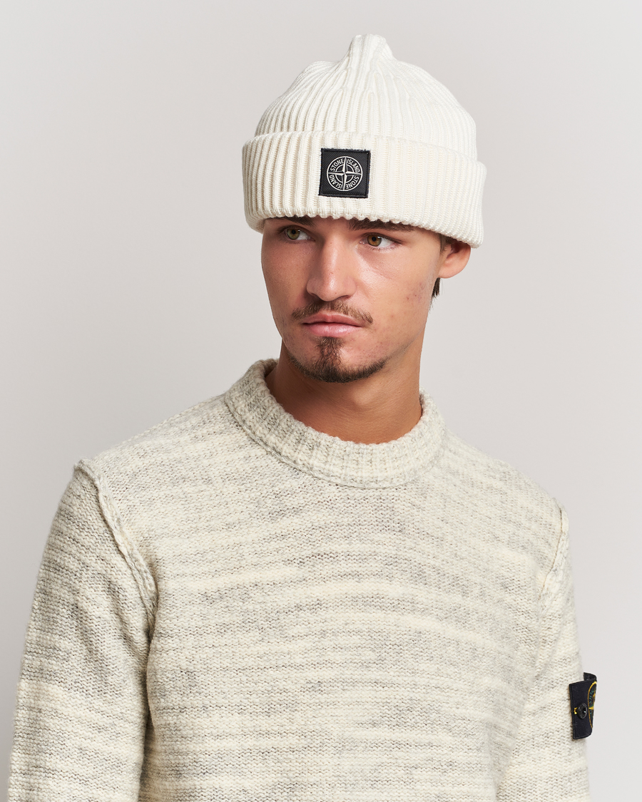 Mies | Stone Island Full Rib Wool Beanie Natural | Stone Island | Full Rib Wool Beanie Natural