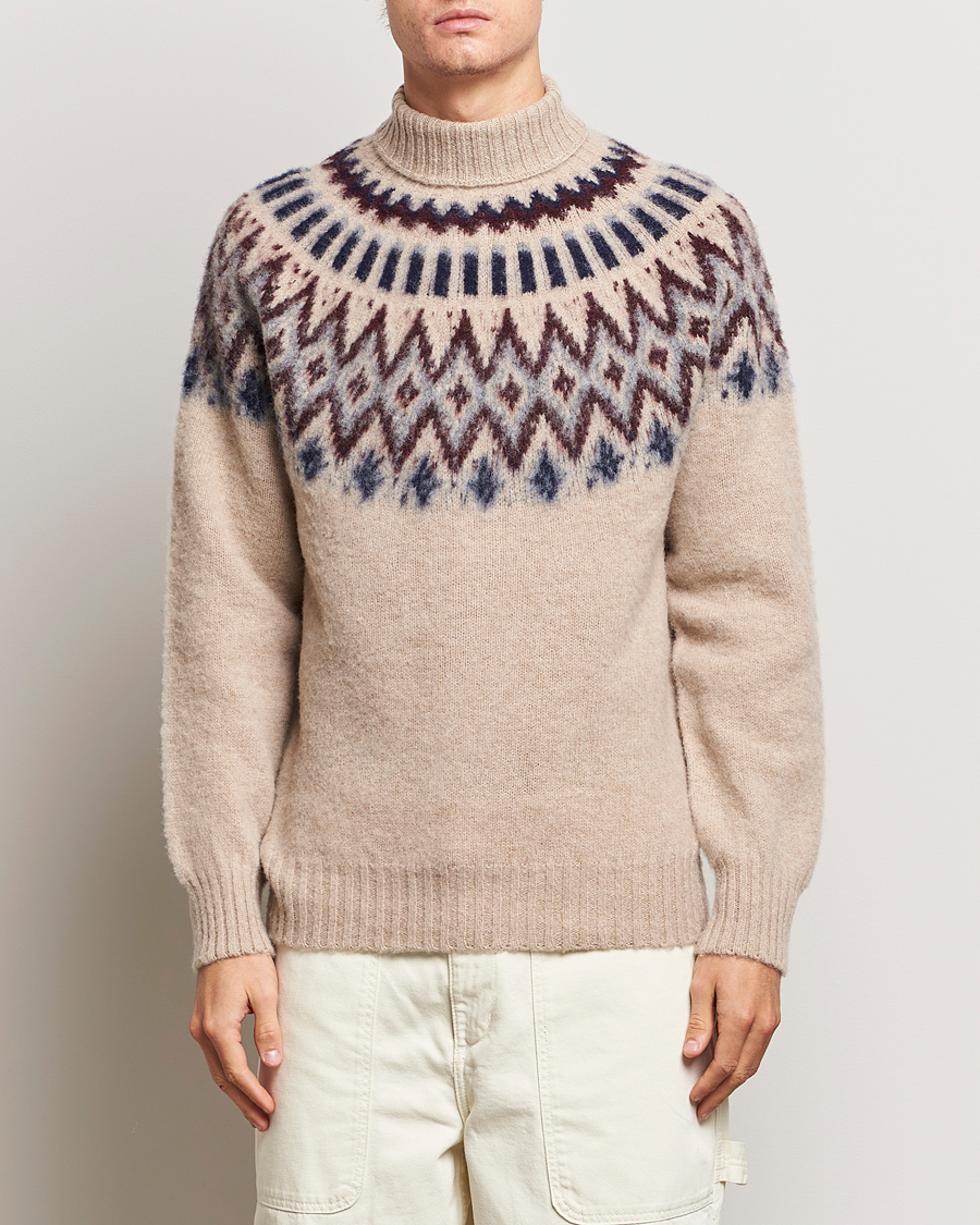 Mies | Poolot | Howlin' | Brushed Wool Fair Isle Roll Neck Biscuit