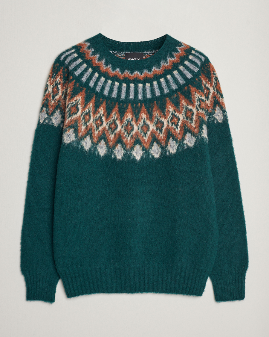 Mies |  | Howlin' | Brushed Wool Fair Isle Crew Sweater Forest
