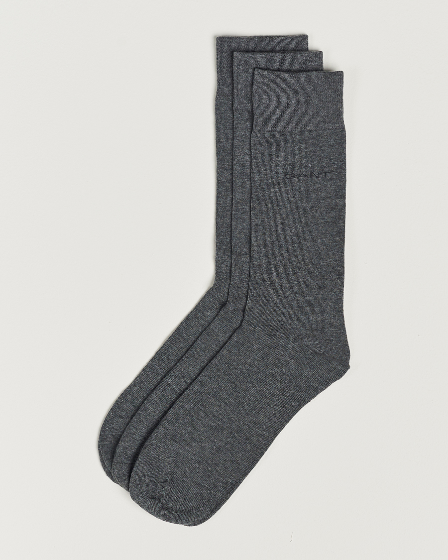 Mies | Alusvaatteet | Gant | 3-Pack Cotton Socks Charcoal Melange