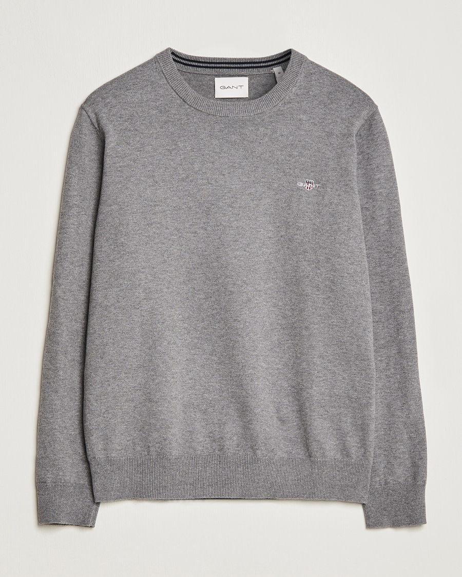 Mies | Puserot | Gant | Classic Cotton Crew Neck Dark Grey Melange