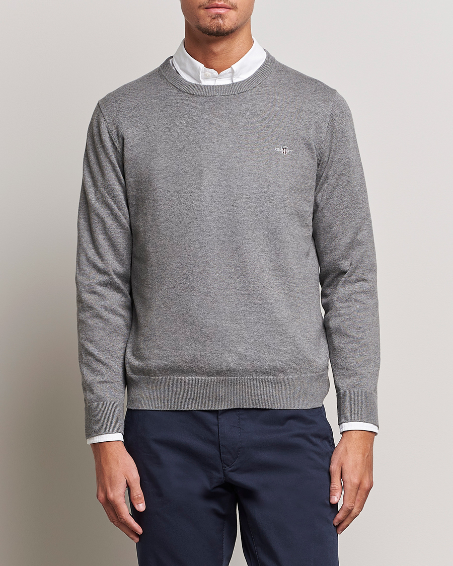 Mies | Puserot | Gant | Classic Cotton Crew Neck Dark Grey Melange