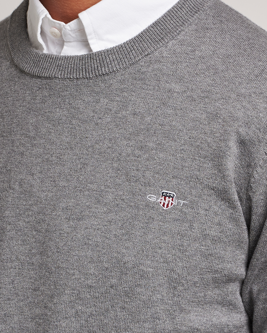 Mies | Puserot | Gant | Classic Cotton Crew Neck Dark Grey Melange