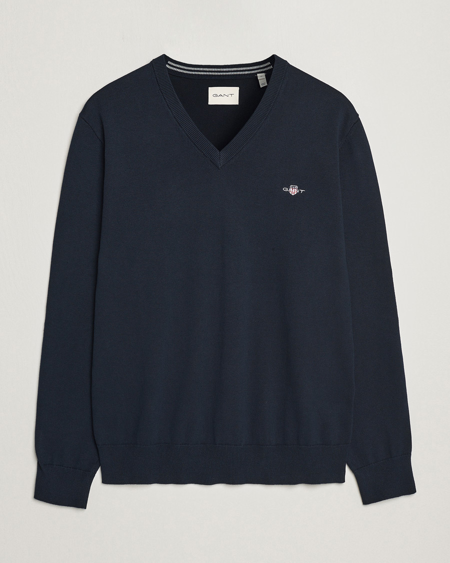 Mies | Puserot | Gant | Classic Cotton V-Neck Evening Blue