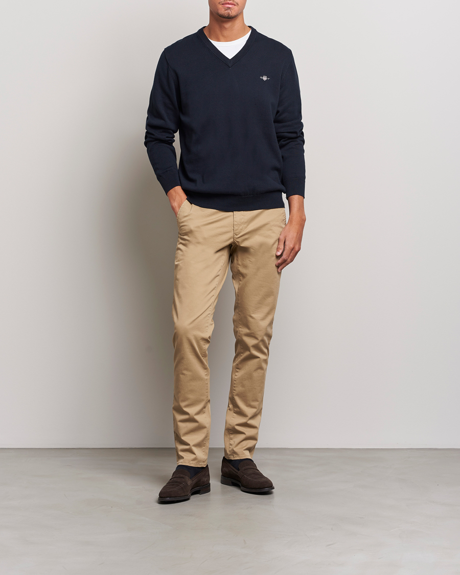 Mies | Puserot | Gant | Classic Cotton V-Neck Evening Blue