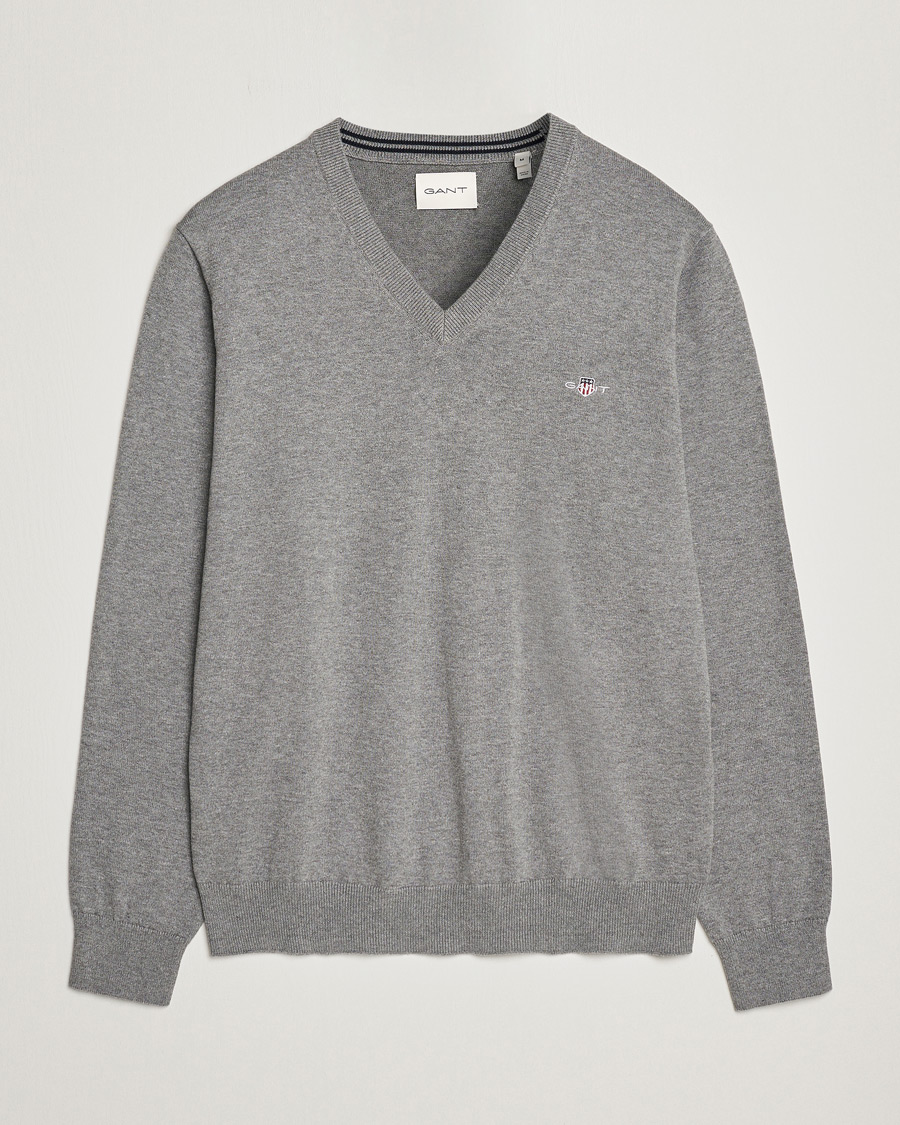 Mies | Puserot | Gant | Classic Cotton V-Neck Dark Grey Melange