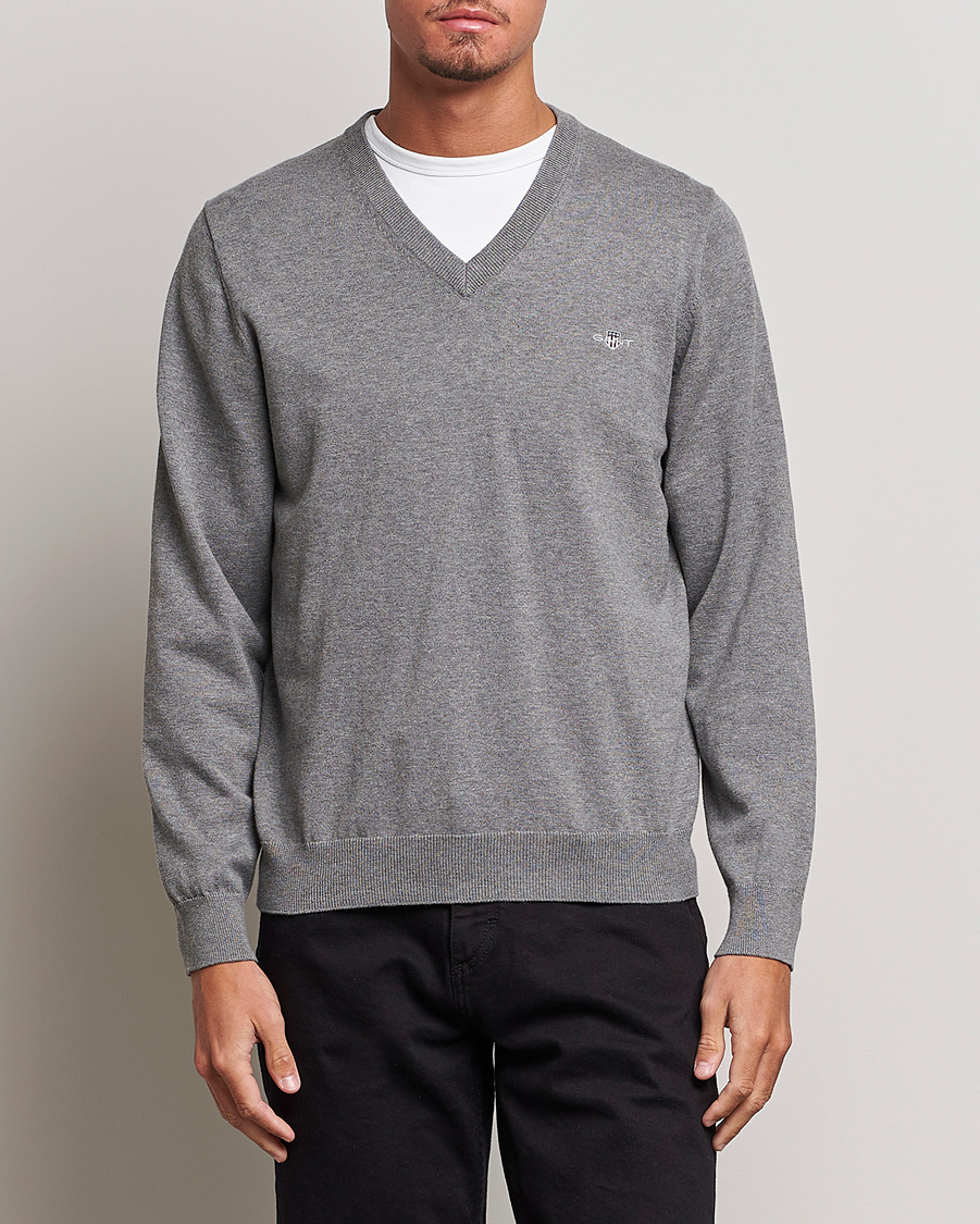 Mies | Puserot | Gant | Classic Cotton V-Neck Dark Grey Melange