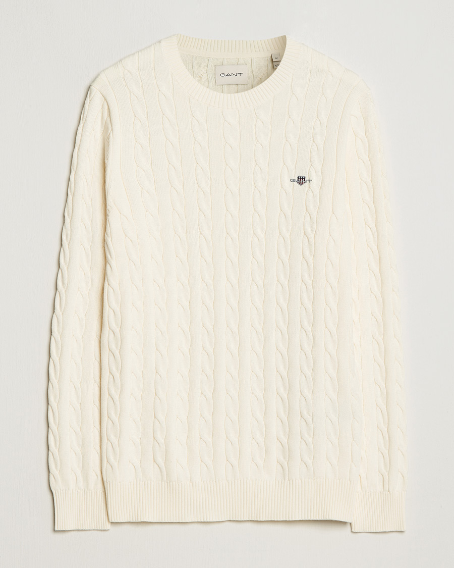 Mies | Puserot | Gant | Cotton Cable Crew Neck Cream