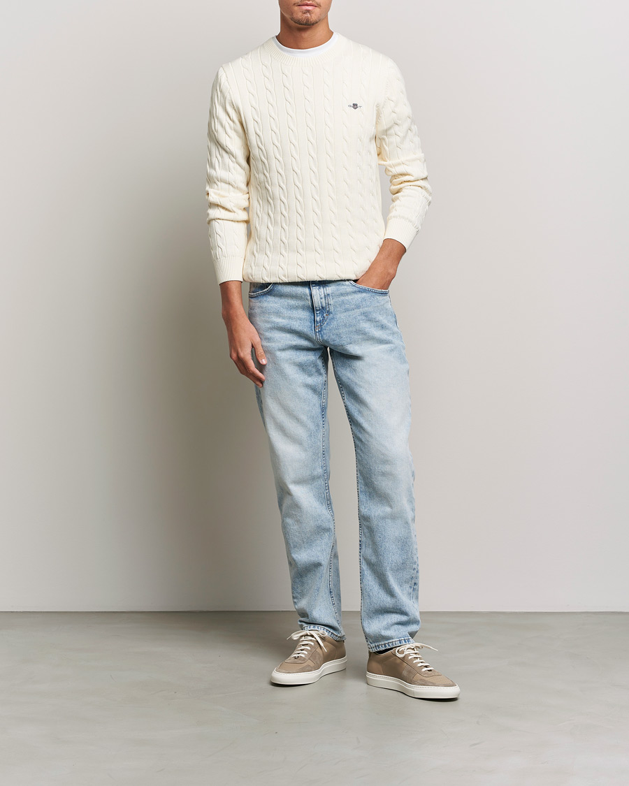 Mies | Puserot | Gant | Cotton Cable Crew Neck Cream
