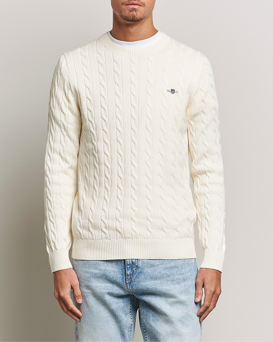 Mies | Puserot | Gant | Cotton Cable Crew Neck Cream
