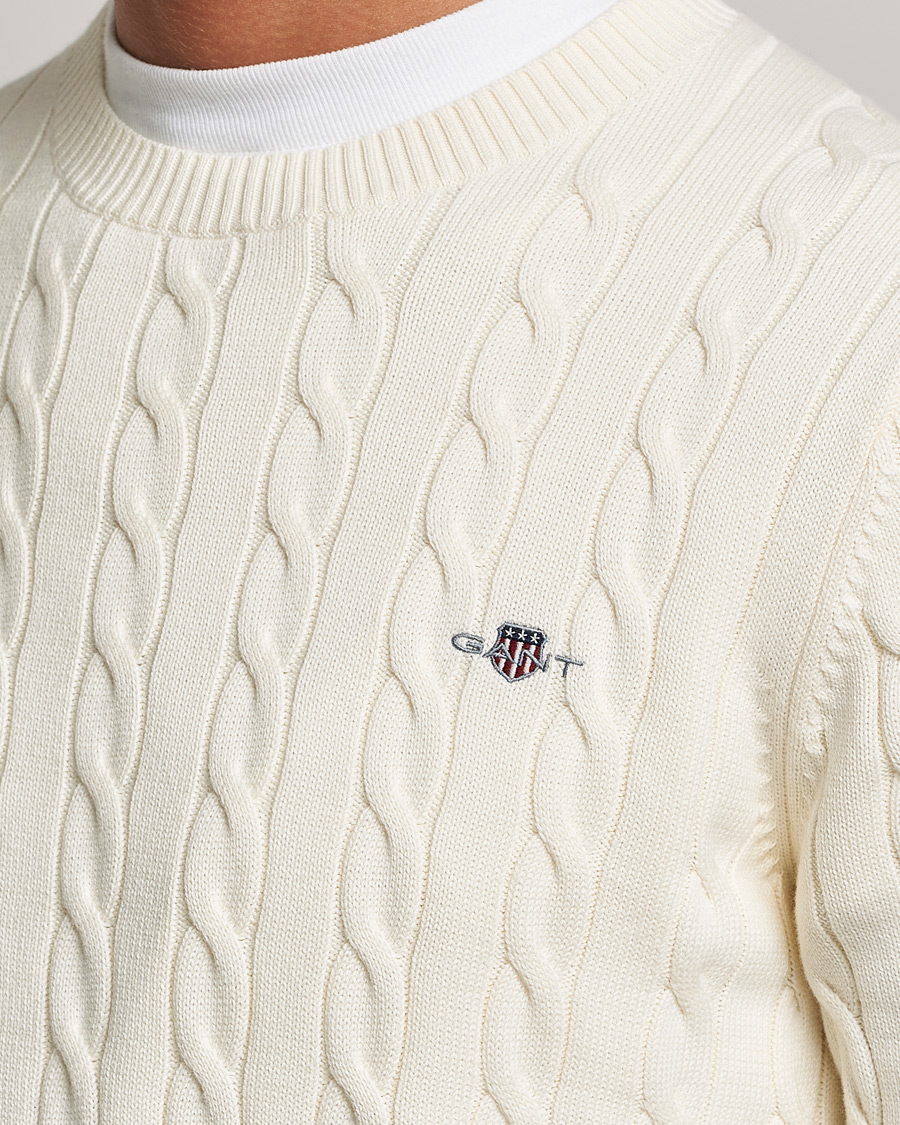 Mies | Puserot | Gant | Cotton Cable Crew Neck Cream